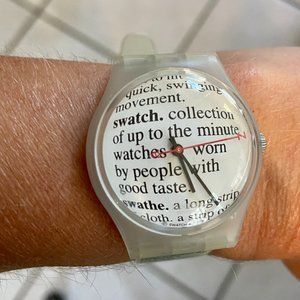 White Swatch Watch with Words